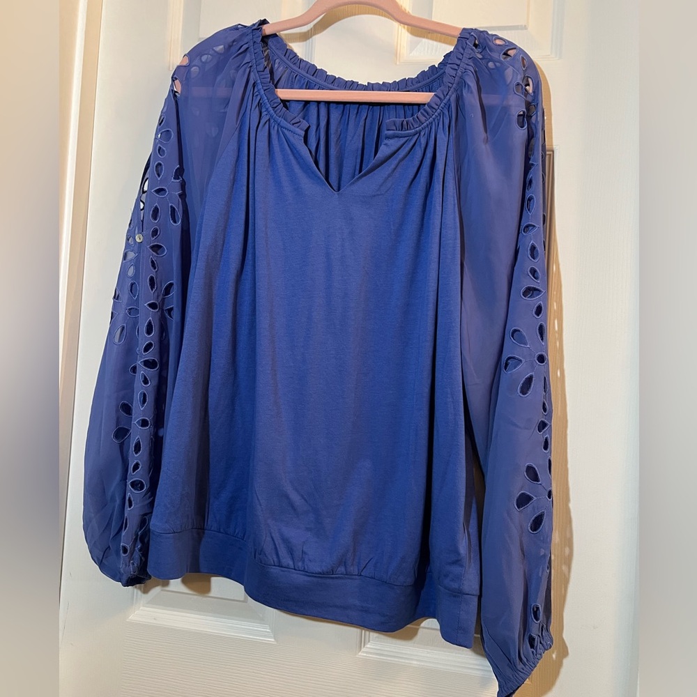 🦋 NWOT Colleen Lopez Periwinkle Blue Blouse with Cut-Out Sleeves size 1x